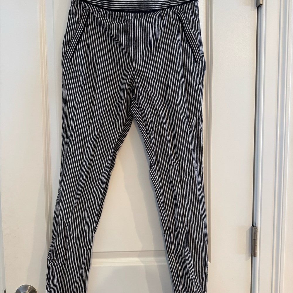 Boss Navy and White Striped Trousers